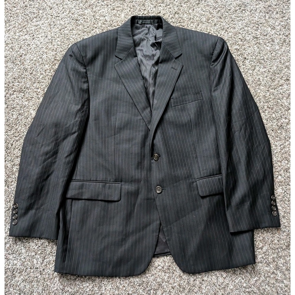 Chaps Ralph Lauren Suit Coat Blazer Jacket Size 44S Black Pinstripe